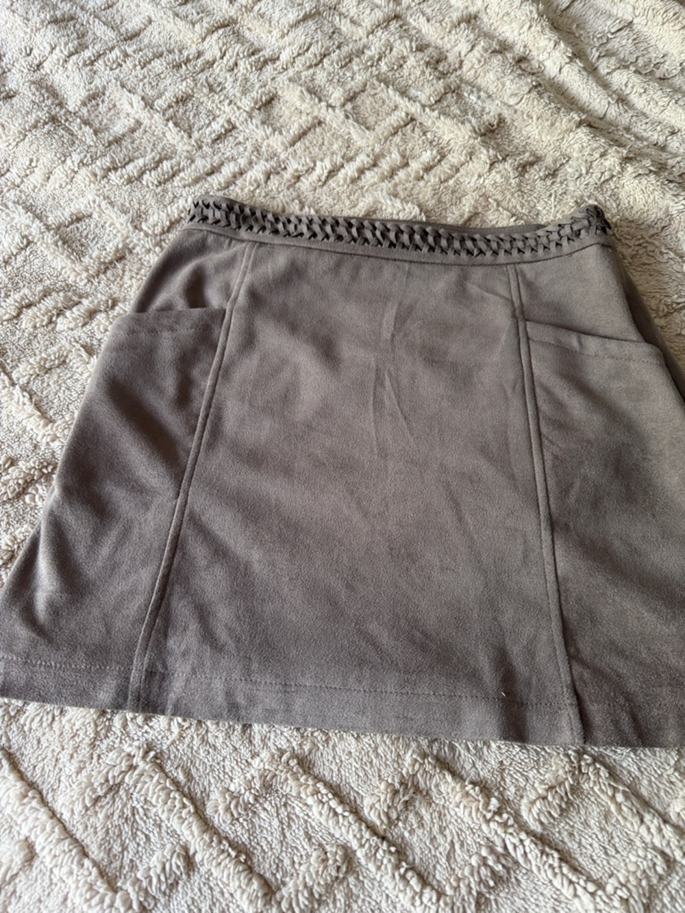 Altar'd State Taupe Mini Skirt with Braided Waist Detail
